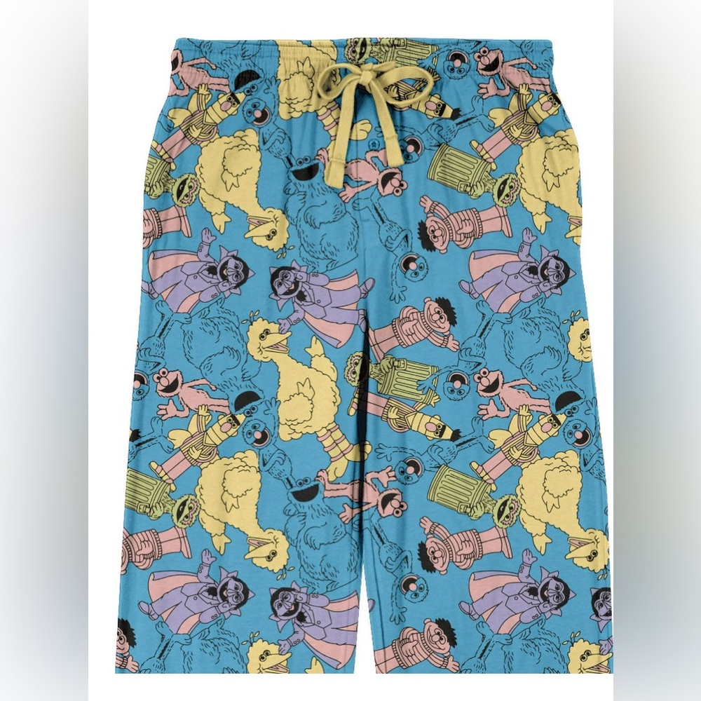 Sesame Street AOP Pastel Character Art Men's Blue Sleep Pajama Pants-Large